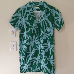 Womens Free Assembly button front dress blue green small tropical beachy coastal